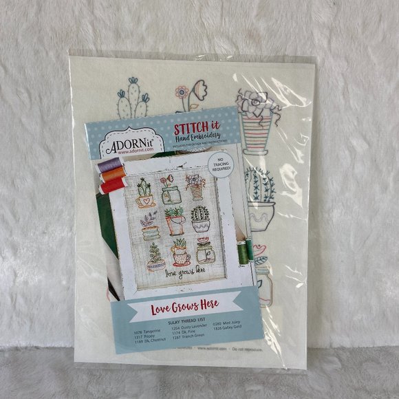 ADORNit  'Love Grows Here' Embroidery Pattern Hand Embroidery Cross Stitch It - Picture 2 of 7